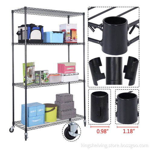 Black Powder Coating 4-Tier Organizer Kitchen Wire Shelving Commercial Grade adjustable wire shelving Houseware Utility storage